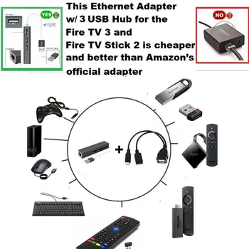 3 HUB USB LAN Ethernet Adaptor + Cablu USB OTG pentru Stick de Foc 2ND GEN sau Foc TV3 TV Stick 1080P (full-hd) Nu sunt Incluse ONLENY