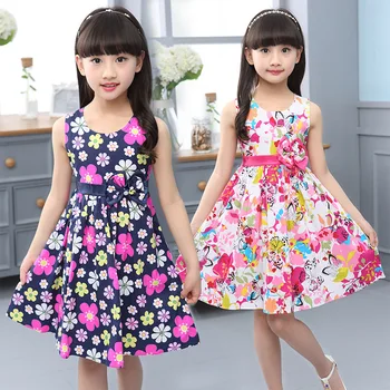 Flori Fete Dress fără Mâneci Arc Copii Rochii pentru Fete de 4 5 6 7 8 9 10 11 12 An de Vară pentru Copii Printesa de Îmbrăcăminte