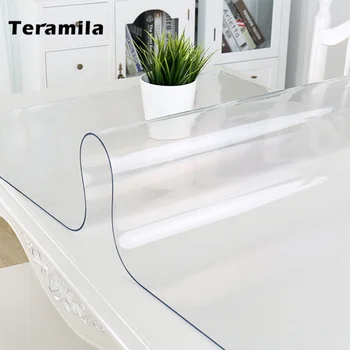 Teramila PVC Transparent fata de Masa rezistent la apa Oilproof Masă 1.0 mm/1.5 mm Grosime Moale Mat de Sticlă Bucătărie, Masă de Acoperire