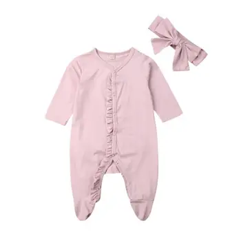 Toamna Copii Salopetă Nou-Născut Băiat Fată De Primăvară Haine Volane Cu Maneci Lungi Vladan +Bentita Pijamale Pijamale Homewear