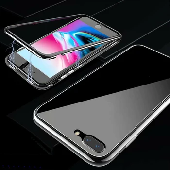De lux Magnetic Flip Telefon Caz pentru iPhone X XS MAX 7 8 Plus 11 Pro MAX PC de Frontieră Geam Transparent Capacul din Spate