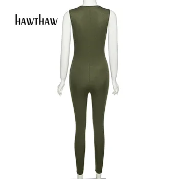 Hawthaw Femei Toamna Iarna V Neck Bodycon Monofazate Culoare Salopeta Fără Mâneci Romper Sport 2020 Haine De Toamna Streetwear