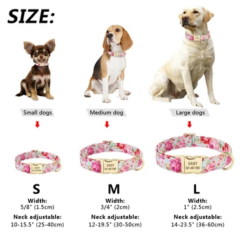 Personalizate Zgarda Caine Nylon Tag Gulere de Moda Florale Imprimate Pet ID-ul Tag-ul Personalizat Plăcuța de identificare pentru pentru Mediu Pentru Câini de talie Mare
