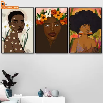 Africa De Fată De Moda Plante Cu Flori Ilustrare Arta De Perete Panza Pictura Nordică Postere Si Printuri Imagini Pentru Living Decorul Camerei