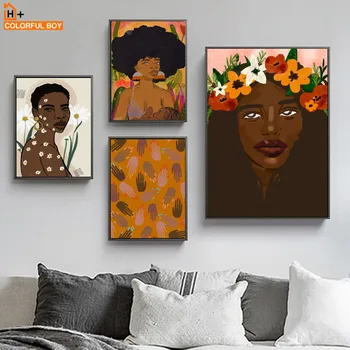Africa De Fată De Moda Plante Cu Flori Ilustrare Arta De Perete Panza Pictura Nordică Postere Si Printuri Imagini Pentru Living Decorul Camerei