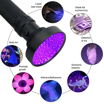 100LEDs 395nm UV Ultra Violet Lanterna LED-uri Lanterna de Utilizare 6*Baterie AA Lampa UV pentru animale de Companie Urină Marker Checker Detectare