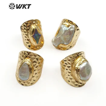 WKT WT-R328 Clasic Vintage Boem Naturale Pearl Inel cu Aur de Forma Larg Reglabil pentru Femei Bijuterii Fine Ring Bijuterii