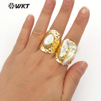 WKT WT-R328 Clasic Vintage Boem Naturale Pearl Inel cu Aur de Forma Larg Reglabil pentru Femei Bijuterii Fine Ring Bijuterii