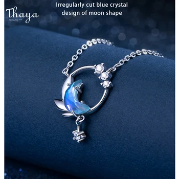 Thaya Design 45cm noapte cu Lună Colier Pandantiv Cristal Zircon Argint Albastru Colier Pentru Femei Elegante Bijuterii Fine Cadou