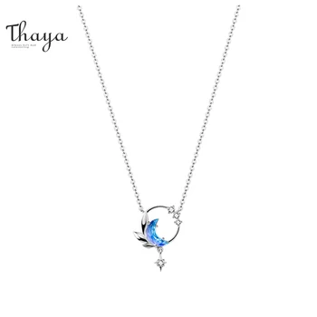 Thaya Design 45cm noapte cu Lună Colier Pandantiv Cristal Zircon Argint Albastru Colier Pentru Femei Elegante Bijuterii Fine Cadou