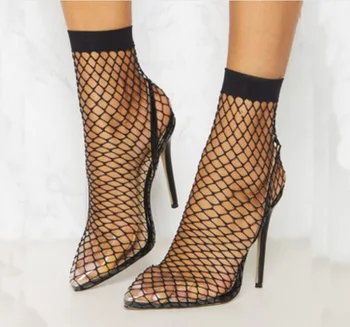 Noi 2019 Vara Plasă de Tocuri inalte Femei Sandale de Primăvară Gol Sexy Glezna Cizme de Moda a Subliniat toe Botas Mujer Femeie de culoare, Pantofi
