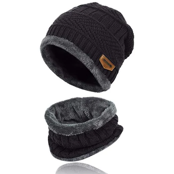 2-Piese De Iarna Beanie Pălărie Eșarfă Set De Cald Tricot Pălărie Groasă De Lână Căptușite Iarna Pălărie Și Eșarfă Pentru Bărbați, Femei Gros Cap De Craniu Pentru Bărbați