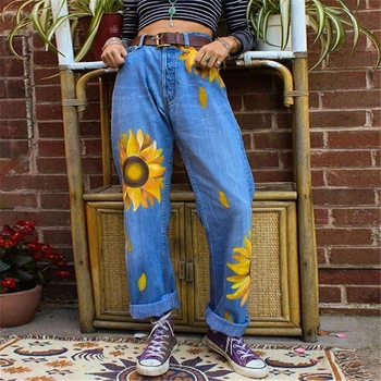 Floarea-Soarelui Blugi Pentru Femei Jeans Loose Pant 2020 Toamna Iarna Doamnelor Pantaloni Din Denim Retro Streetwear Iubiți Femeia Blugi