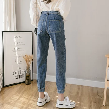 Blugi Femei Pantaloni Harem 2020 Nouă Primăvară Buzunare Vintage Denim Pantaloni Largi Picior Liber Casual, Talie Elastic Glezna-Lungime Pantaloni