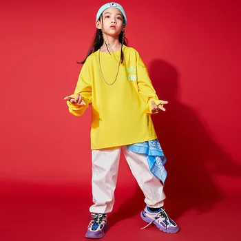 Copiii Hip Hop Îmbrăcăminte Galben Tricou Supradimensionat Tricou Maneca Lunga Streetwear Pantaloni pentru Băieți și Fete de Jazz Dans Costum de Haine