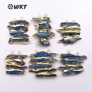 WT-P1370 en-Gros Personalizate Naturale Dur albastru cianit piatra pandantive Cu Charm Pandantiv Cu Ornamente de Aur Moda Bijuterii