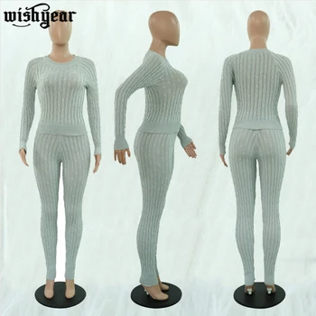 Tricotate Două Bucata Set pentru Femei cu Maneci Lungi de Sus Și Pantaloni Skinny Casual de Iarna Cald Treninguri Femme Seturi de Potrivire Plus Dimensiune XXL