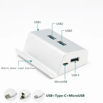 3 în 1 de Tip C USB Micro USB OTG, 4 Porturi de Mare Viteza Hub Cu Telefonul Stand Pentru Tableta PC Laptop