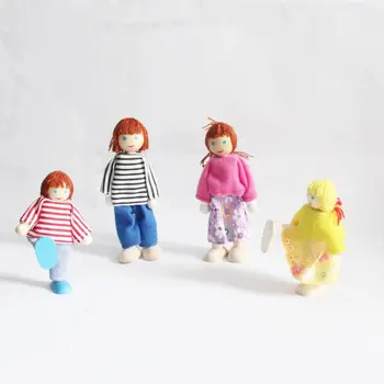 Păpuși Figura Păpuși Accesoriu Familie de Oameni în Haine, Jucării Joc Papusa Cadou pentru Copii Pretind Jucarii in Miniatura din Lemn Nou