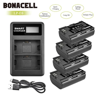 Bonacell 2.6 Ah LP-E6 LP-E6 Baterie + LCD Dual Incarcator pentru Canon 7D Mark II-aparat de Fotografiat pentru EOS 60D 70D 80D pentru EOS 5D Mark II III IV