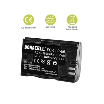 Bonacell 2.6 Ah LP-E6 LP-E6 Baterie + LCD Dual Incarcator pentru Canon 7D Mark II-aparat de Fotografiat pentru EOS 60D 70D 80D pentru EOS 5D Mark II III IV