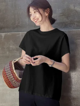Sisjuly de Vară 2020 coreeană Japonia Femeile Chic New T-shirt Mâneci scurte Vrac Casual Alb Pur, Negru Camasa de Agrement Tee Minimalist