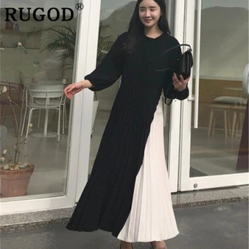 RUGOD Moda ins Cutat rochie femei rotund elegant gât felinar cu maneci largi rochii maxi vestidos 2020 Moda lung maxi rochie