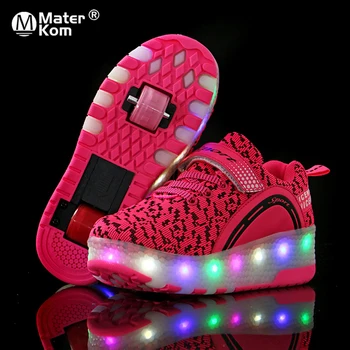 Dimensiunea 28-40 Copiii Roata Adidasi cu Lumini LED-uri Fete Baieti Stralucitoare Pantofi de Skate Role pentru Copii Luminos Unic pe Roți Duble