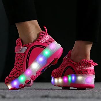 Dimensiunea 28-40 Copiii Roata Adidasi cu Lumini LED-uri Fete Baieti Stralucitoare Pantofi de Skate Role pentru Copii Luminos Unic pe Roți Duble