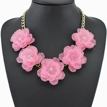 Rus Flori Colier Bijuterii de Moda Regal Colier Roz Lant 45 Cm Stras Bijuterii Trandafiri pentru Femei Fete