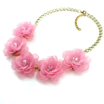 Rus Flori Colier Bijuterii de Moda Regal Colier Roz Lant 45 Cm Stras Bijuterii Trandafiri pentru Femei Fete