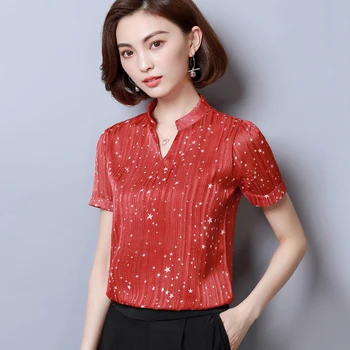 Femei topuri si bluze Maneca Scurta femei topuri de vara de imprimare cu dungi Bluza Șifon cămașă plus dimensiune bluza office femei 2065 50
