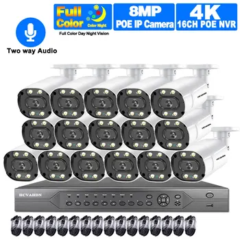 16CH 8MP POE NVR Kit Exterior 8CH 4K Camera de Securitate CCTV Sistem de 5MP Două căi Audio POE IP Bullet Camera de Supraveghere Video Set
