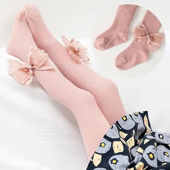 Fata Dresuri Ciorapi de 1-6Y Copil Drăguț Chilot Copii Dresuri Genunchi Tricotate Ciorap Alb Bowknot Copii\'s Princess