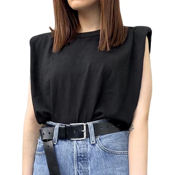 828 Design Simplu Pad Umăr Femei Topuri tricouri Bumbac Confort Solide de Vară de Îmbrăcăminte pentru Femei Alb Negru Scurt O-Gât Casual