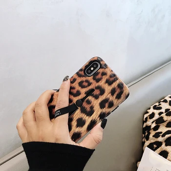 Moda Leopard de Imprimare de Pluș slab Telefon Caz Pentru iphone 8 Plus de Cazuri XS Max XR X 6 7 Plus XS Moda Inel de Sta Mata Hard Cover