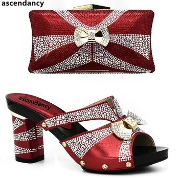 Cele mai recente Culoare Roșie italiană Doamnelor Pantofi și Geantă de Seturi Decorate cu Stras din Africa de Potrivire Pantofi si Genti italiene La Femei
