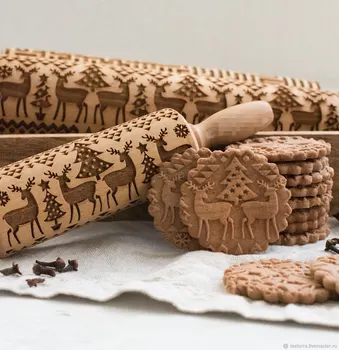 35cm Crăciun Relief sucitor Cookie-uri de Copt Biscuit Tort Fondant Aluat Gravat Lemn cu Role Reni Fulg de nea