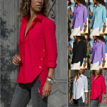Noi Casual Vrac Solide Neregulate Bluza Pentru Femei de Moda Toamna Turn-Down Guler Topuri cu Maneci Lungi Femei Plus Dimensiune S-5XL Tricouri