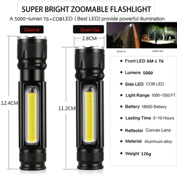 5000LM Lanterna LED-uri Impermeabil T6 Lanterna Partea COB Lumina Reîncărcabilă Multifuncțional Puternic Linterna Coada Magnet Lumina de Lucru
