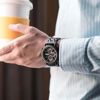 часы мужские Personalizate BOBO PASĂRE din Lemn Ceas Barbati Cronograf Ceasuri Militare de Lux, Elegant, Cu Cutie de Lemn reloj hombre