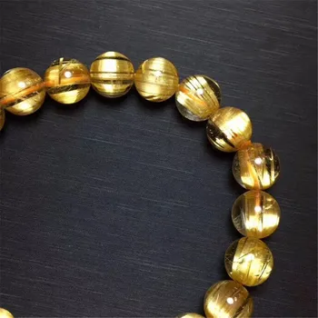 9mm Natural Veritabil Brazilia Aur Rutilated Titan Cuarț Brățară Margele Rotunde Femei Bărbați Cristal Reiki Întinde Certificat AAAAA