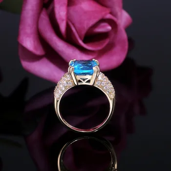 Nou Lux Oval Albastru Ocean Culori Micro-inlay Zircon Inel de Logodna Inele de Nunta Pentru femei cel Mai bun Cadou de Petrecere, Accesorii Bijuterii
