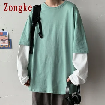 Zongke Mozaic Maneca Lunga T-Shirt Pentru Bărbați Îmbrăcăminte Harajuku Tricou Barbati Tricou Japoneză Streetwear Bărbați Hip Hop 3XL 2021