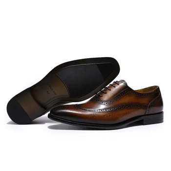 2019 Luxury Mens Brogue Oxford din Piele Maro Dantela-Up Barbati Pantofi Rochie Stil Britanic Birou de Afaceri Formale Pantofi pentru Bărbați