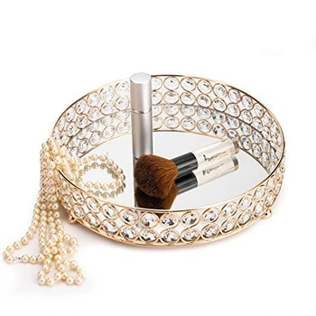 Rotund Oglindă Decorative Machiaj Vanitatea Metal Tava Organizator pentru Cosmetice Bijuterii pentru Decor Acasă