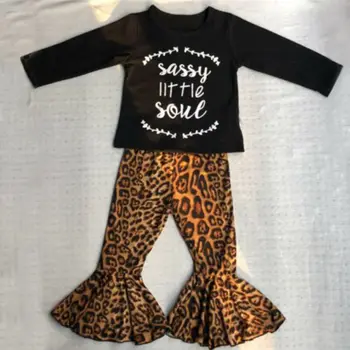 Copilul Mic Copil Fata De Bumbac T-Shirt, Blaturi Leopard Pantaloni Evazati Pantaloni Flare Copii Toamna Costum De Haine Set