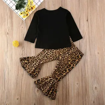 Copilul Mic Copil Fata De Bumbac T-Shirt, Blaturi Leopard Pantaloni Evazati Pantaloni Flare Copii Toamna Costum De Haine Set