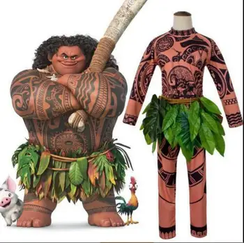 Halloween Moana Maui Tatuaj Tricou/Pantaloni pentru Adulti Barbati Femei Cosplay Costum cu Frunze Fusta