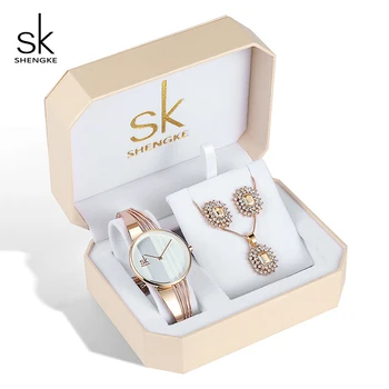 Shengke a Crescut de Aur Ceasuri pentru Femei Set de Lux Cristal Cercei Colier Ceasuri Set 2019 SK Doamnelor Cuarț Ceas Cadouri Pentru Femei